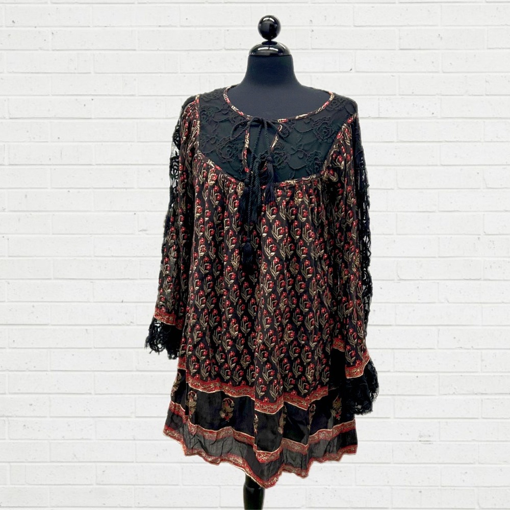Free People Urban Outfitters Nomad Printed Floral Chiffon Black Combo Dress
